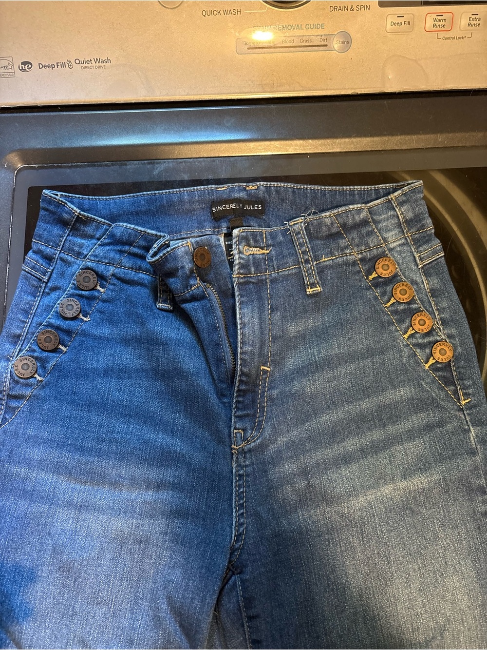 Sincerely Jules Mid Wash High-Rise Button-Accent Jeans